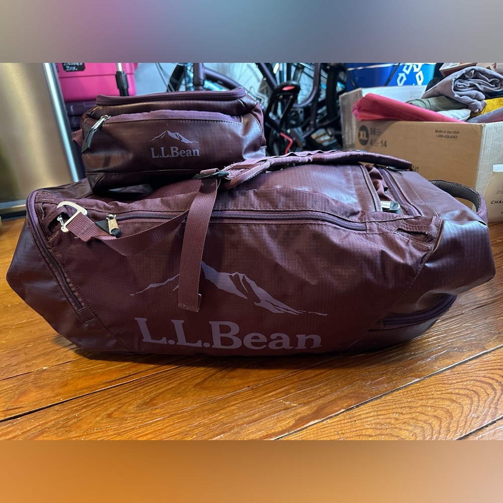 Purple LLBean travel duffle & toiletry bag